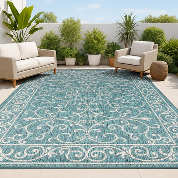 Charleston Vintage Filigree Textured Weave Indoor/outdoor Area Rug